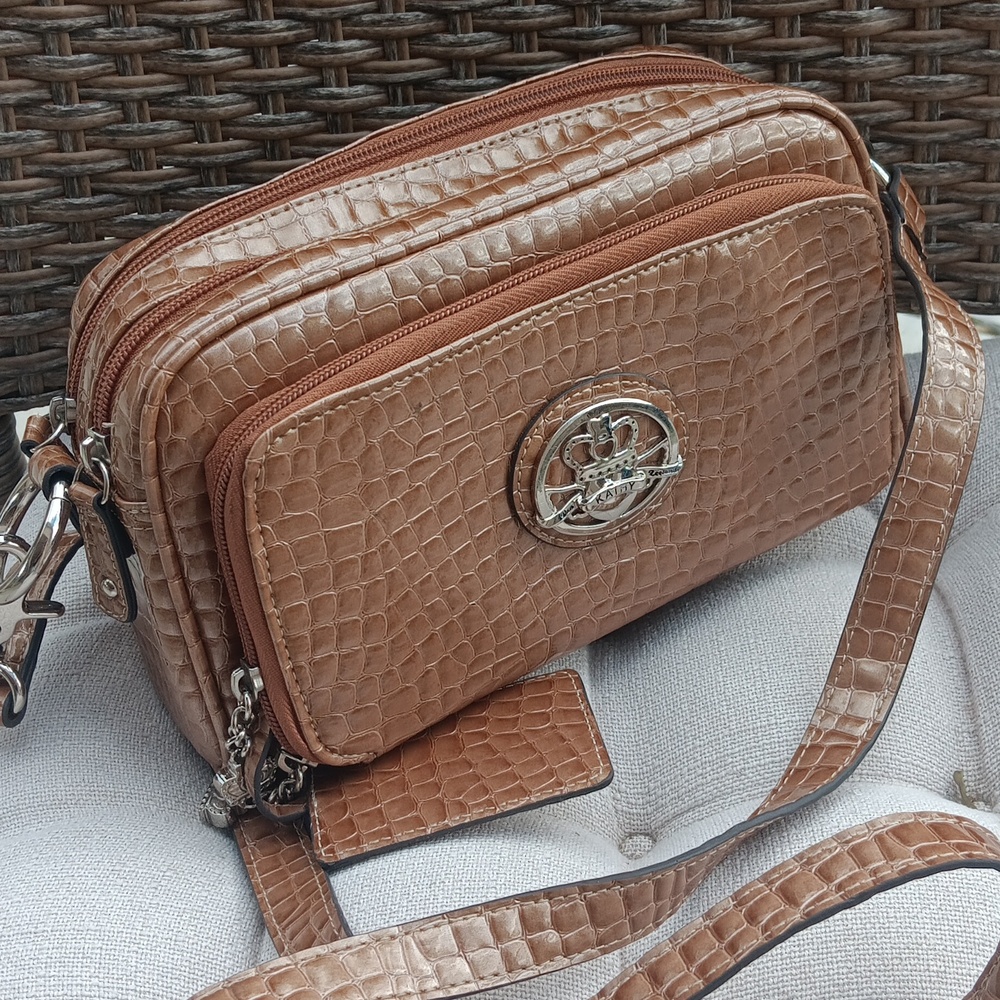 Kathy Van Zeeland Croc-Embossed Brown Crossbody Bag - Picture 15 of 15
